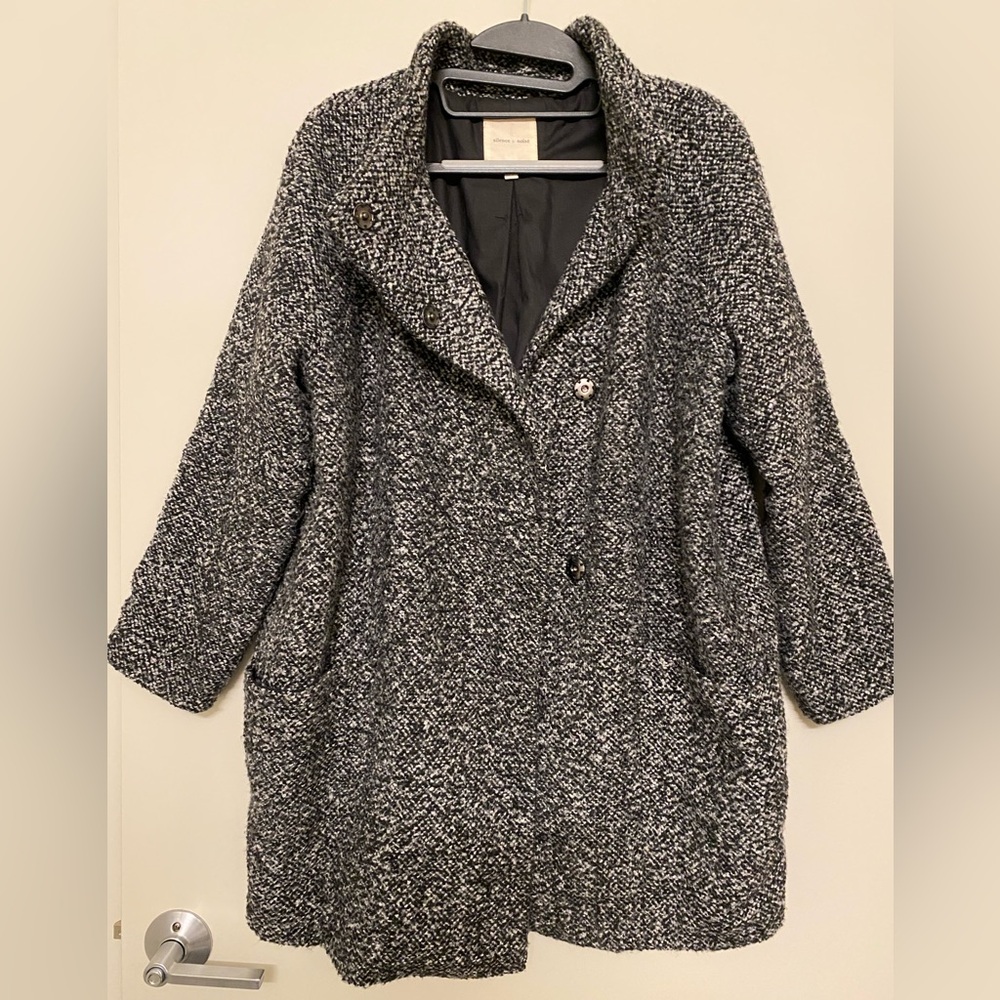 Anthropologie Silence and Noise Oversized Wool Blend Tweed Overcoat Car Coat